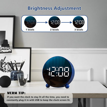 Small Round LED Display Digital Alarm Clock with Double Bell