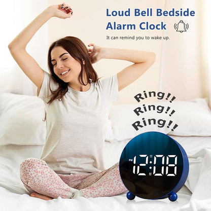 Small Round LED Display Digital Alarm Clock with Double Bell