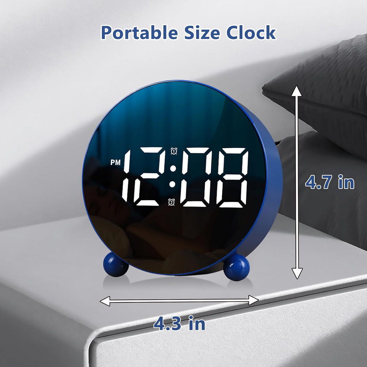 Small Round LED Display Digital Alarm Clock with Double Bell