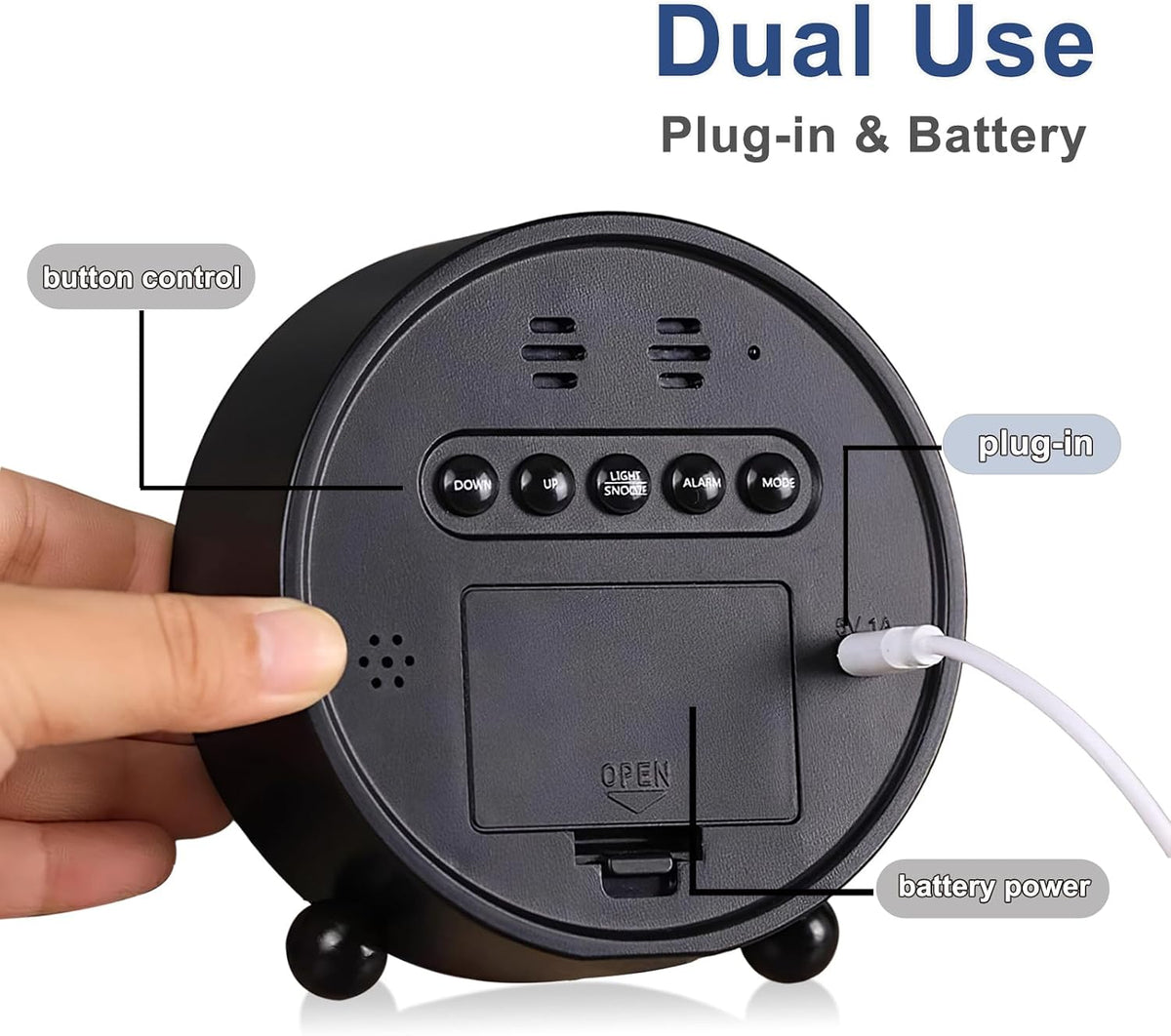Small Round LED Display Digital Alarm Clock with Double Bell