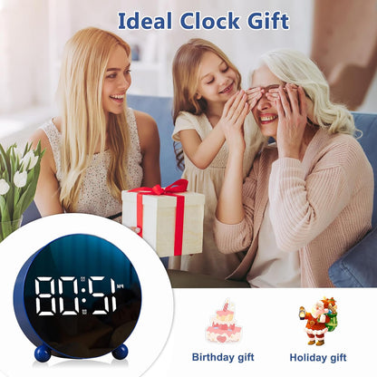 Small Round LED Display Digital Alarm Clock with Double Bell