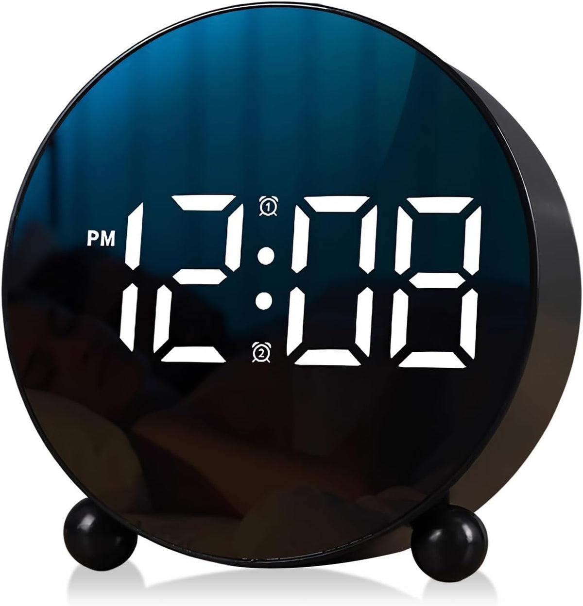 Small Round LED Display Digital Alarm Clock with Double Bell