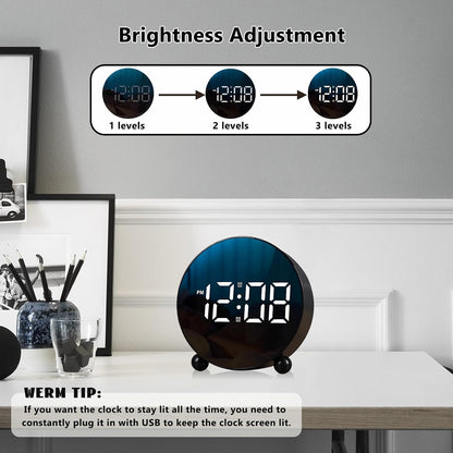Small Round LED Display Digital Alarm Clock with Double Bell