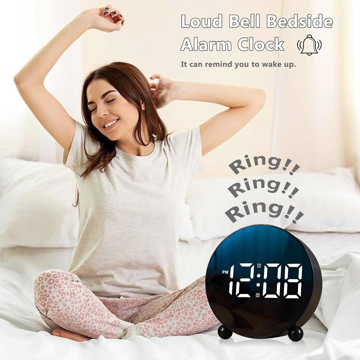 Small Round LED Display Digital Alarm Clock with Double Bell