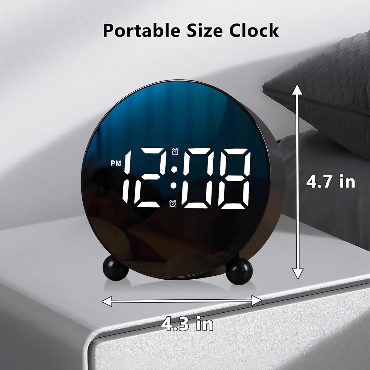 Small Round LED Display Digital Alarm Clock with Double Bell