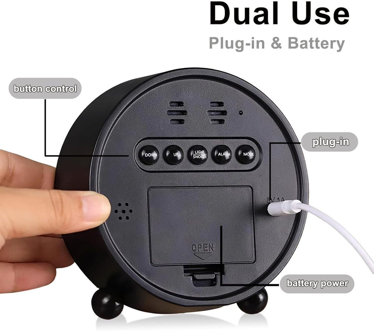 Small Round LED Display Digital Alarm Clock with Double Bell