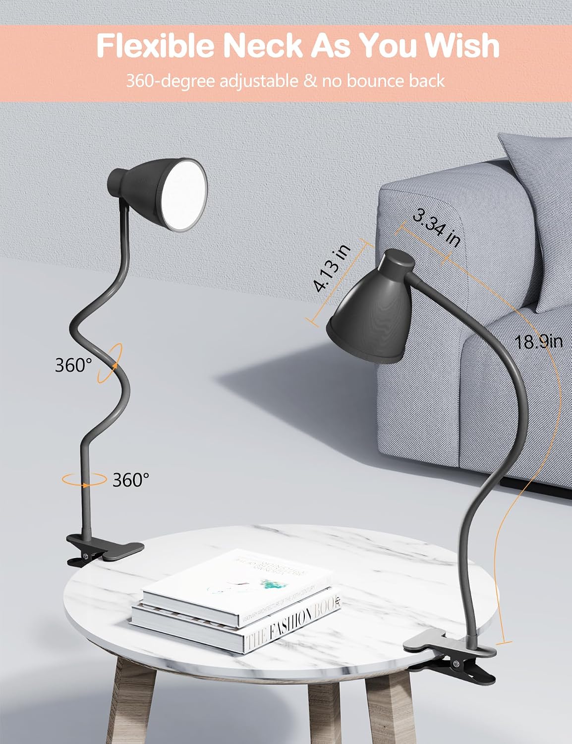 Desk Lamp 5 Color Modes 10 Brightness Dimmer Reading Light Black