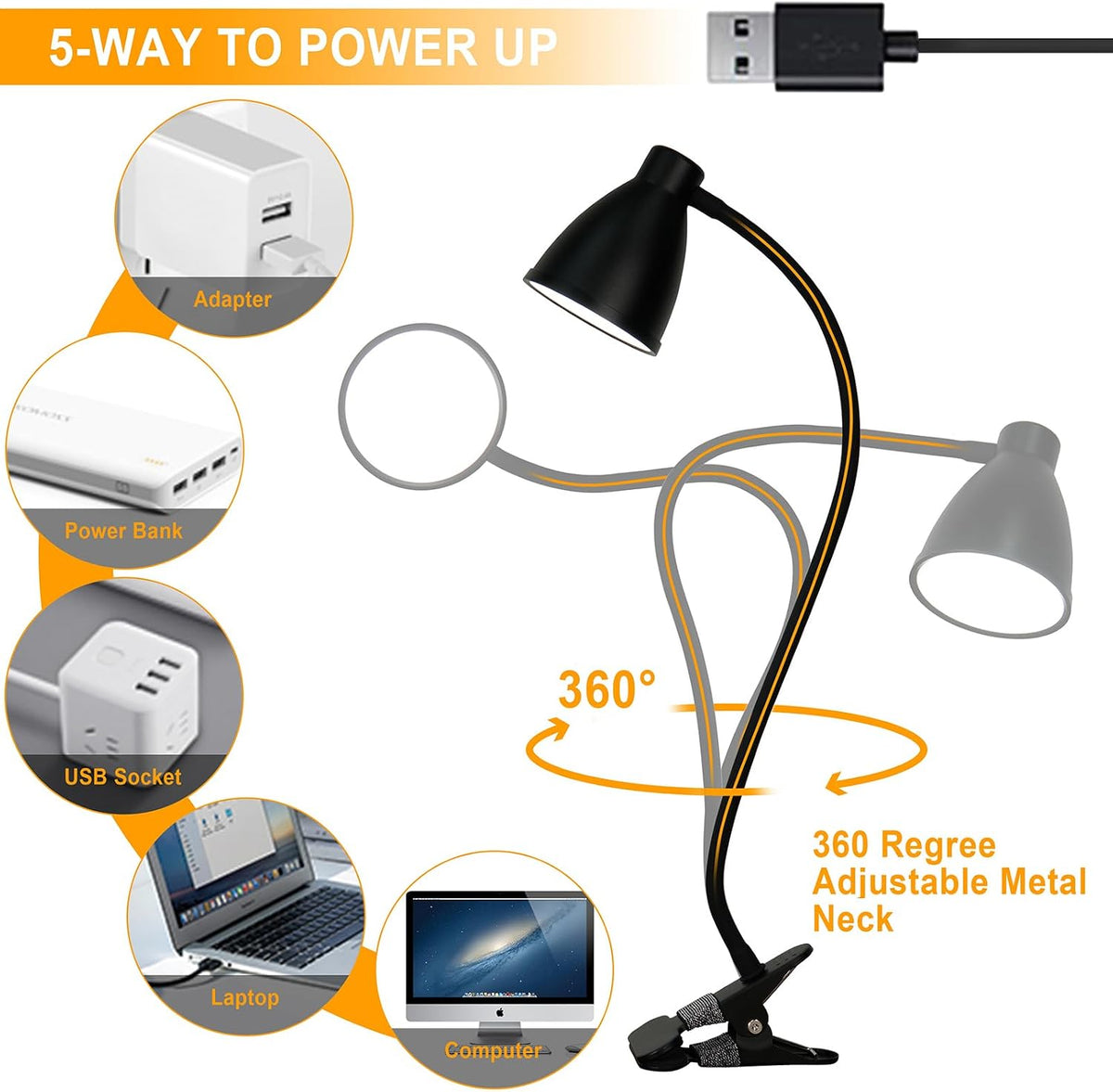Desk Lamp 5 Color Modes 10 Brightness Dimmer Reading Light Black