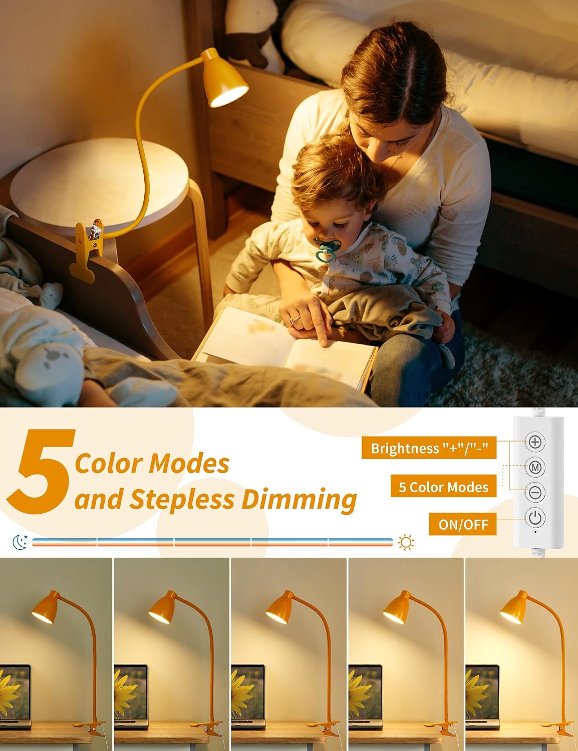Desk Lamp 5 Color Modes 10 Brightness Dimmer Reading Light Black
