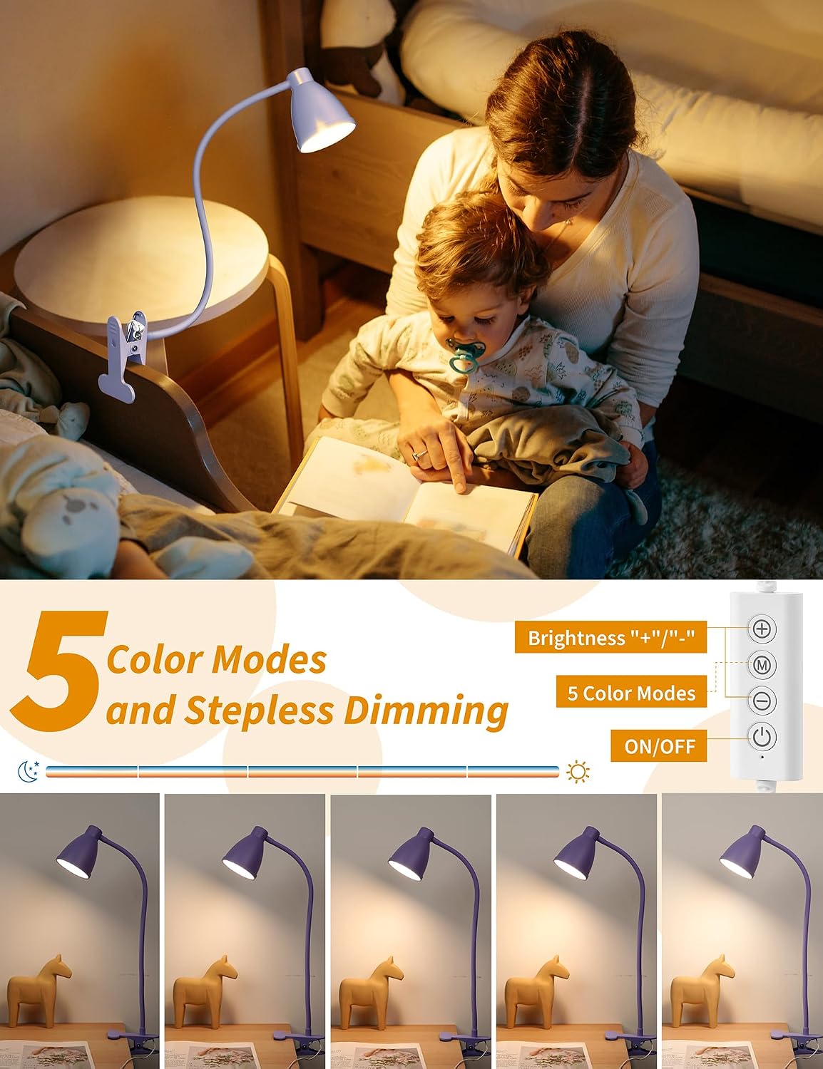 Desk Lamp 5 Color Modes 10 Brightness Dimmer Reading Light Black