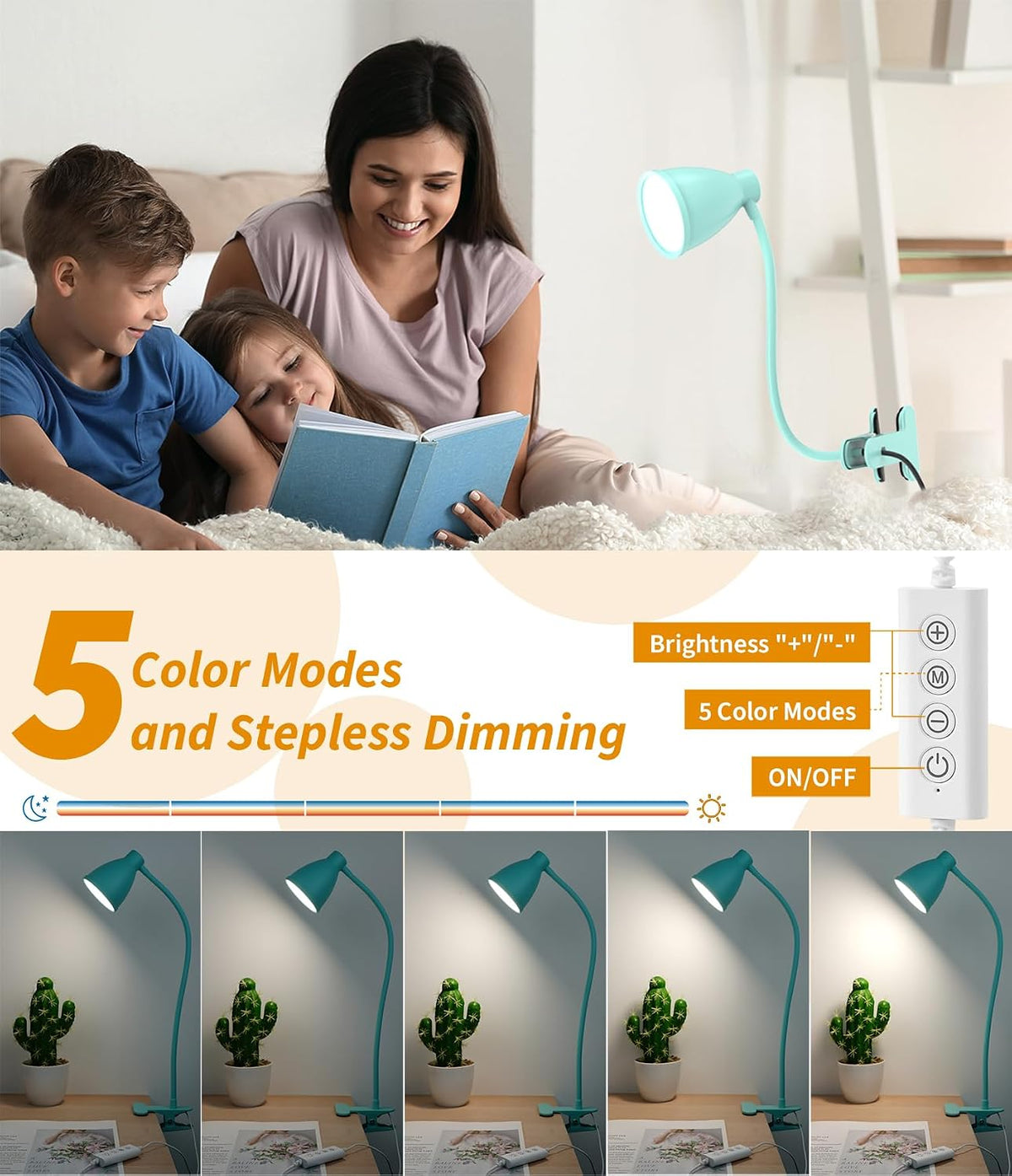 Desk Lamp 5 Color Modes 10 Brightness Dimmer Reading Light Black