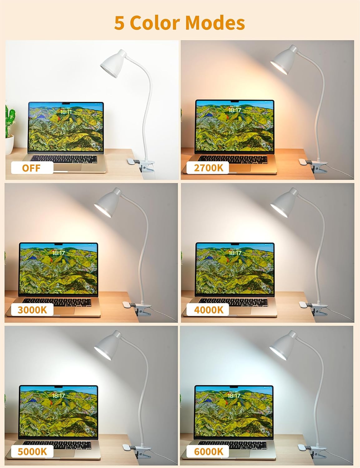 Desk Lamp 5 Color Modes 10 Brightness Dimmer Reading Light Black