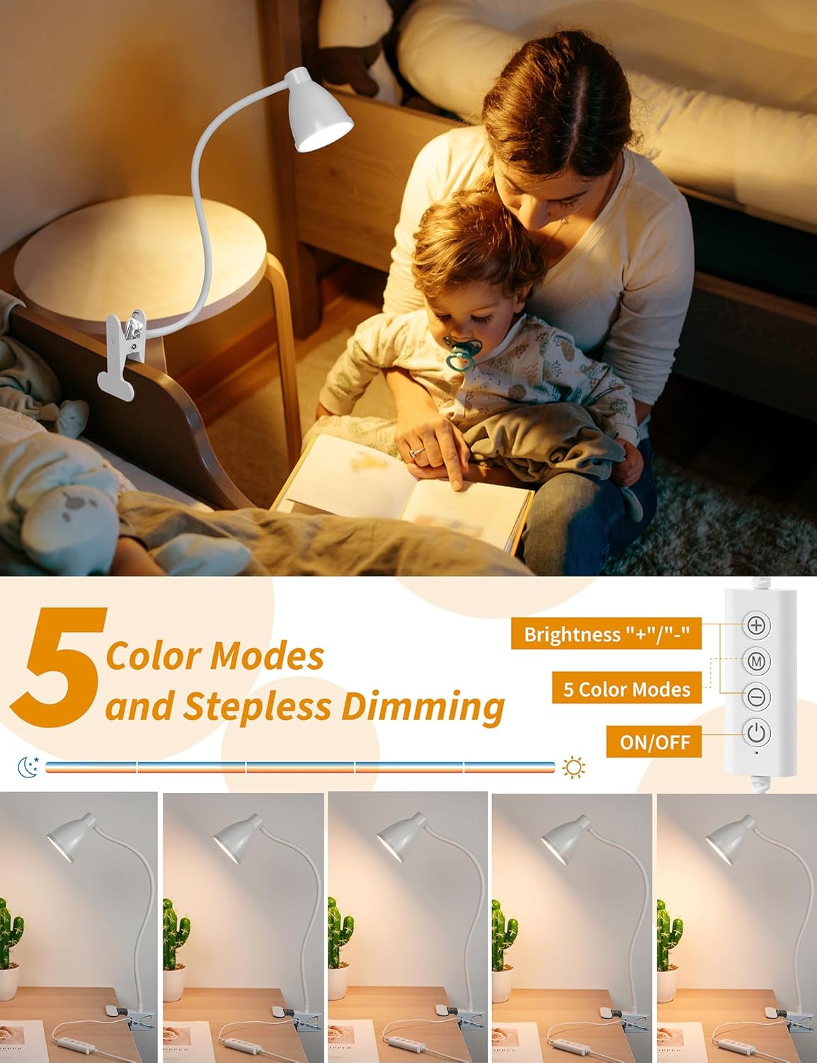 Desk Lamp 5 Color Modes 10 Brightness Dimmer Reading Light Black