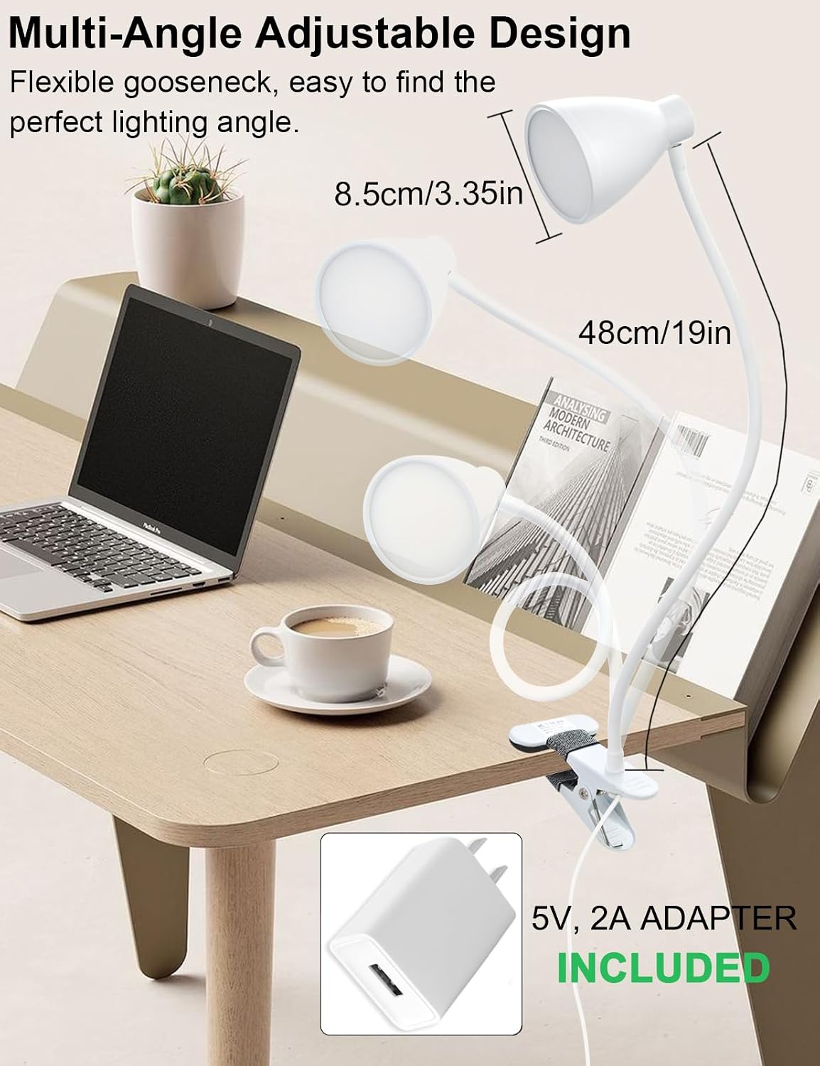 Desk Lamp 5 Color Modes 10 Brightness Dimmer Reading Light Black