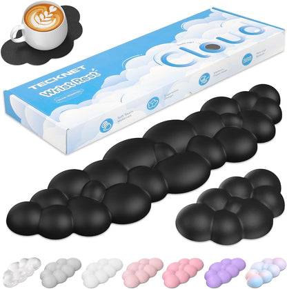 Cloud Keyboard Wrist Rest Set, Cloud Wrist Rest with Non-Slip Base, PU Leather Wrist Pad for Keyboard with Ergonomic Memory Foam for Computer Laptop Office Gaming and Pain Relief, White