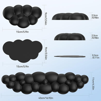 Cloud Keyboard Wrist Rest Set, Cloud Wrist Rest with Non-Slip Base, PU Leather Wrist Pad for Keyboard with Ergonomic Memory Foam for Computer Laptop Office Gaming and Pain Relief, White