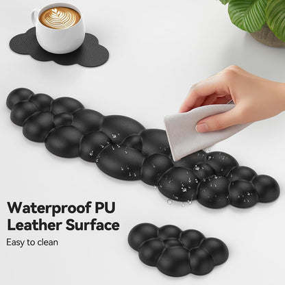 Cloud Keyboard Wrist Rest Set, Cloud Wrist Rest with Non-Slip Base, PU Leather Wrist Pad for Keyboard with Ergonomic Memory Foam for Computer Laptop Office Gaming and Pain Relief, White