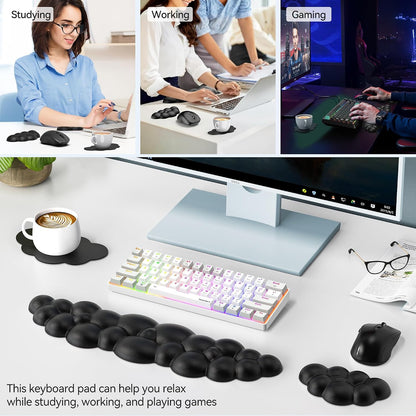 Cloud Keyboard Wrist Rest Set, Cloud Wrist Rest with Non-Slip Base, PU Leather Wrist Pad for Keyboard with Ergonomic Memory Foam for Computer Laptop Office Gaming and Pain Relief, White
