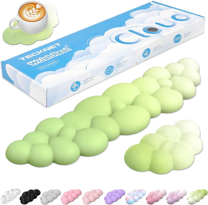 Cloud Keyboard Wrist Rest Set, Cloud Wrist Rest with Non-Slip Base, PU Leather Wrist Pad for Keyboard with Ergonomic Memory Foam for Computer Laptop Office Gaming and Pain Relief, White