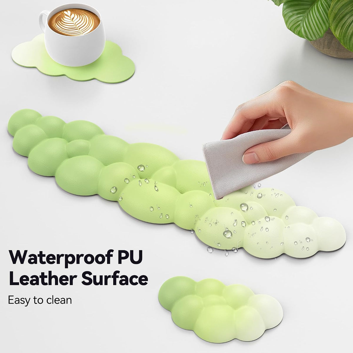 Cloud Keyboard Wrist Rest Set, Cloud Wrist Rest with Non-Slip Base, PU Leather Wrist Pad for Keyboard with Ergonomic Memory Foam for Computer Laptop Office Gaming and Pain Relief, White