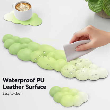 Cloud Keyboard Wrist Rest Set, Cloud Wrist Rest with Non-Slip Base, PU Leather Wrist Pad for Keyboard with Ergonomic Memory Foam for Computer Laptop Office Gaming and Pain Relief, White