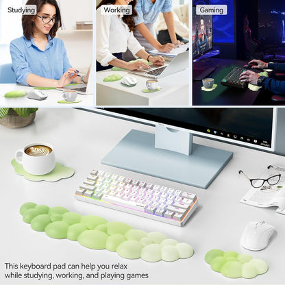 Cloud Keyboard Wrist Rest Set, Cloud Wrist Rest with Non-Slip Base, PU Leather Wrist Pad for Keyboard with Ergonomic Memory Foam for Computer Laptop Office Gaming and Pain Relief, White