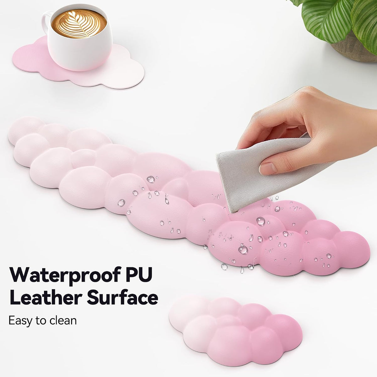 Cloud Keyboard Wrist Rest Set, Cloud Wrist Rest with Non-Slip Base, PU Leather Wrist Pad for Keyboard with Ergonomic Memory Foam for Computer Laptop Office Gaming and Pain Relief, White
