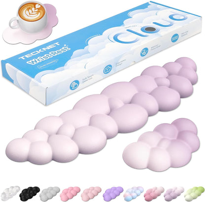 Cloud Keyboard Wrist Rest Set, Cloud Wrist Rest with Non-Slip Base, PU Leather Wrist Pad for Keyboard with Ergonomic Memory Foam for Computer Laptop Office Gaming and Pain Relief, White