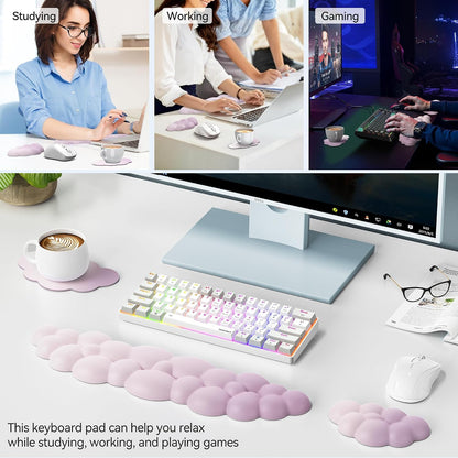 Cloud Keyboard Wrist Rest Set, Cloud Wrist Rest with Non-Slip Base, PU Leather Wrist Pad for Keyboard with Ergonomic Memory Foam for Computer Laptop Office Gaming and Pain Relief, White