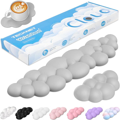 Cloud Keyboard Wrist Rest Set, Cloud Wrist Rest with Non-Slip Base, PU Leather Wrist Pad for Keyboard with Ergonomic Memory Foam for Computer Laptop Office Gaming and Pain Relief, White