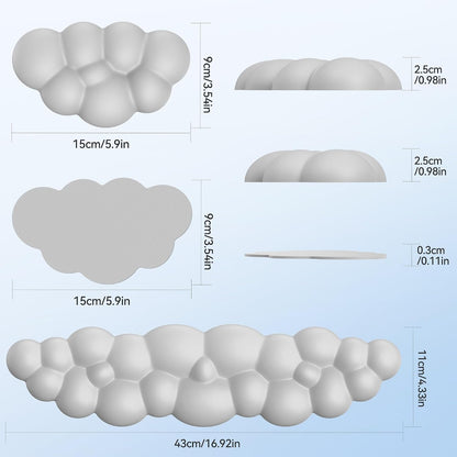 Cloud Keyboard Wrist Rest Set, Cloud Wrist Rest with Non-Slip Base, PU Leather Wrist Pad for Keyboard with Ergonomic Memory Foam for Computer Laptop Office Gaming and Pain Relief, White