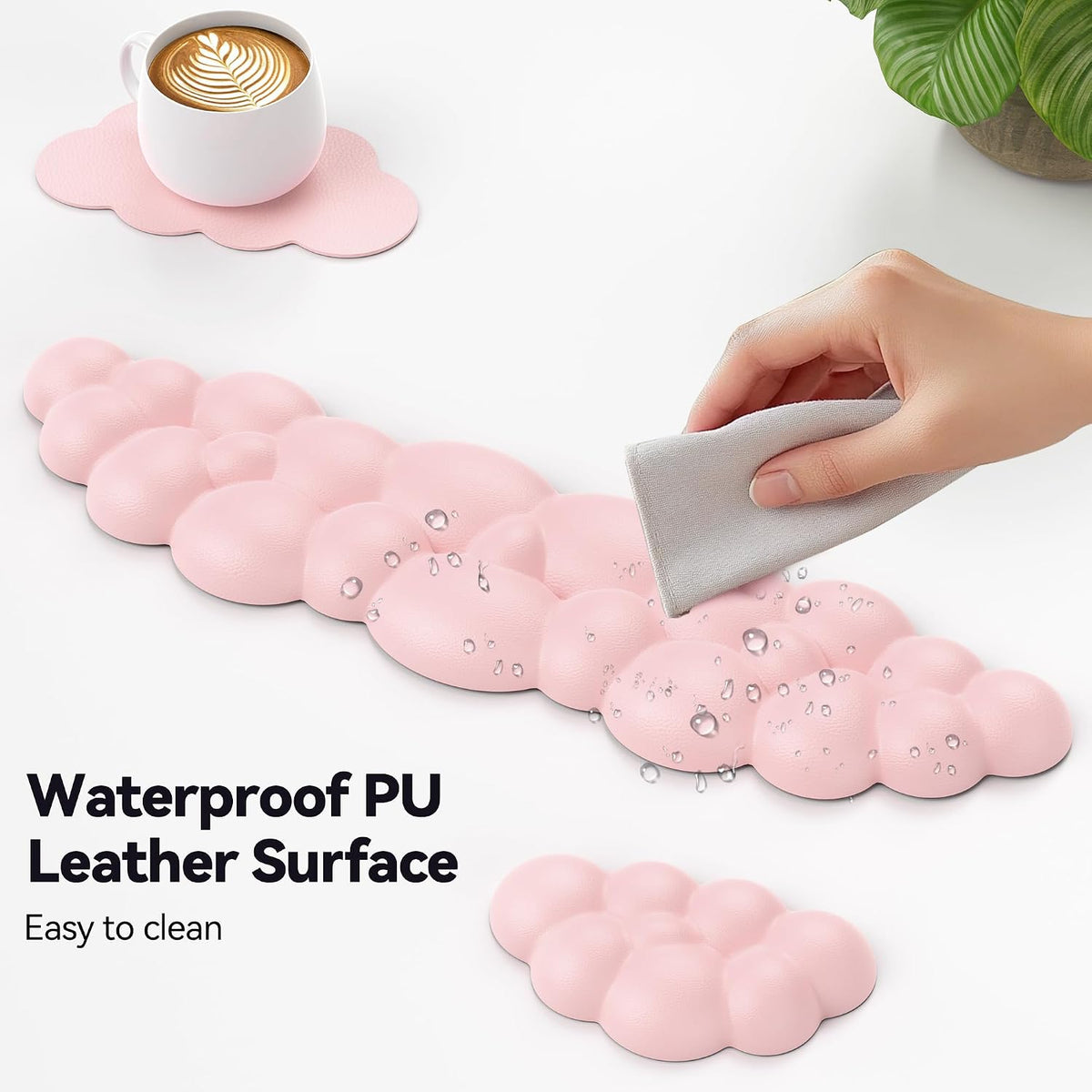 Cloud Keyboard Wrist Rest Set, Cloud Wrist Rest with Non-Slip Base, PU Leather Wrist Pad for Keyboard with Ergonomic Memory Foam for Computer Laptop Office Gaming and Pain Relief, White