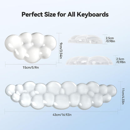 Cloud Keyboard Wrist Rest Set, Cloud Wrist Rest with Non-Slip Base, PU Leather Wrist Pad for Keyboard with Ergonomic Memory Foam for Computer Laptop Office Gaming and Pain Relief, White