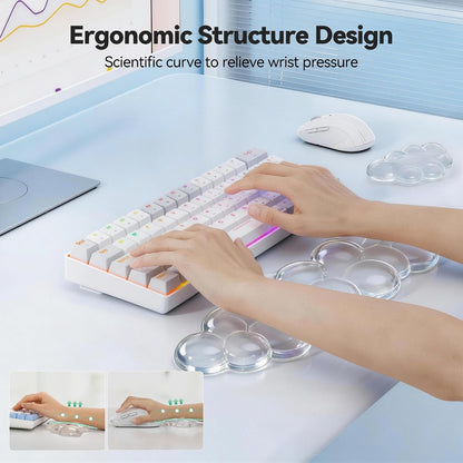 Cloud Keyboard Wrist Rest Set, Cloud Wrist Rest with Non-Slip Base, PU Leather Wrist Pad for Keyboard with Ergonomic Memory Foam for Computer Laptop Office Gaming and Pain Relief, White