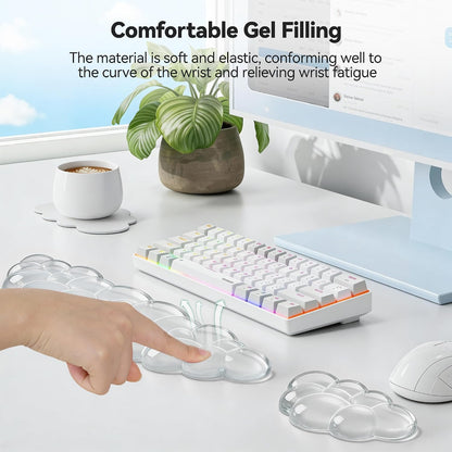 Cloud Keyboard Wrist Rest Set, Cloud Wrist Rest with Non-Slip Base, PU Leather Wrist Pad for Keyboard with Ergonomic Memory Foam for Computer Laptop Office Gaming and Pain Relief, White
