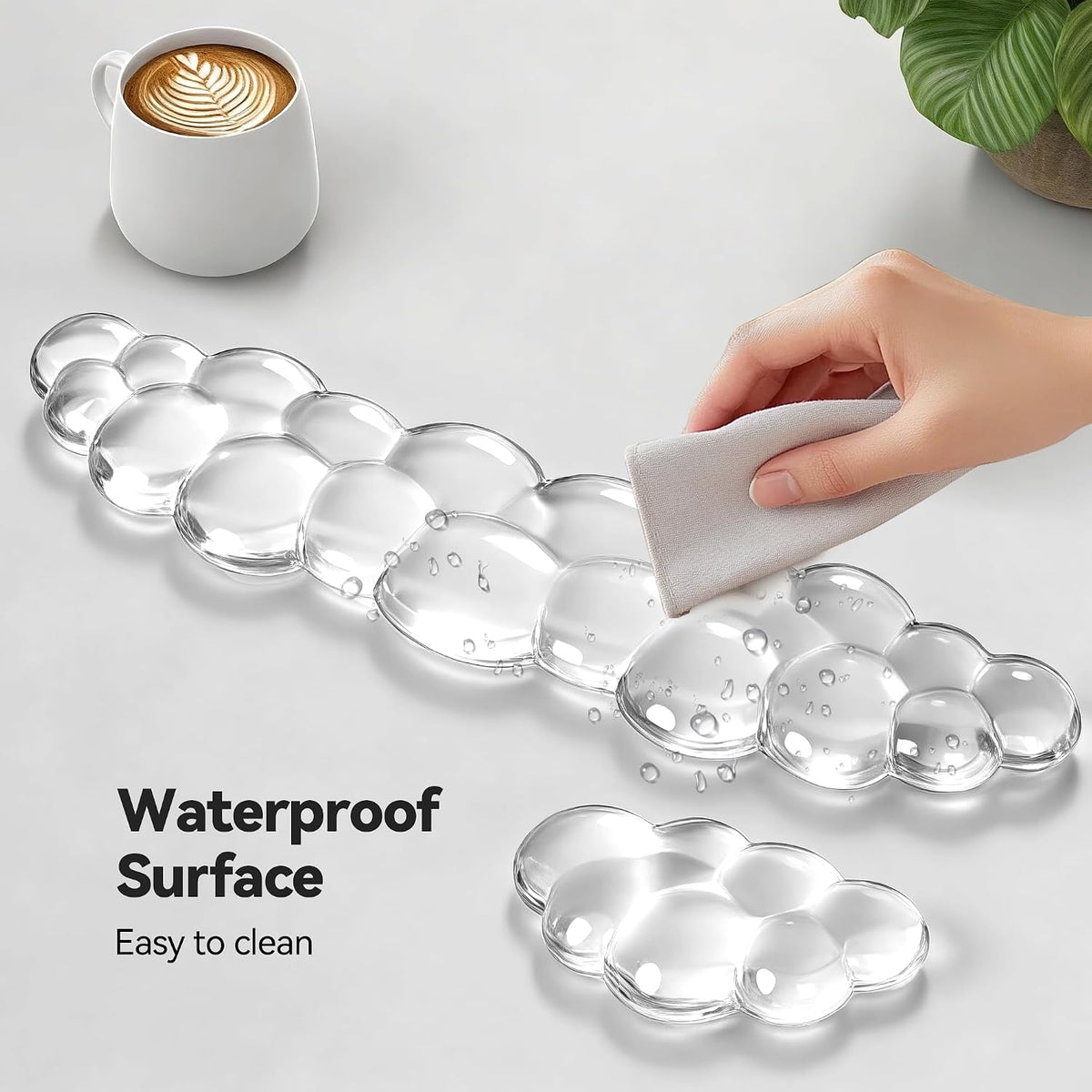 Cloud Keyboard Wrist Rest Set, Cloud Wrist Rest with Non-Slip Base, PU Leather Wrist Pad for Keyboard with Ergonomic Memory Foam for Computer Laptop Office Gaming and Pain Relief, White