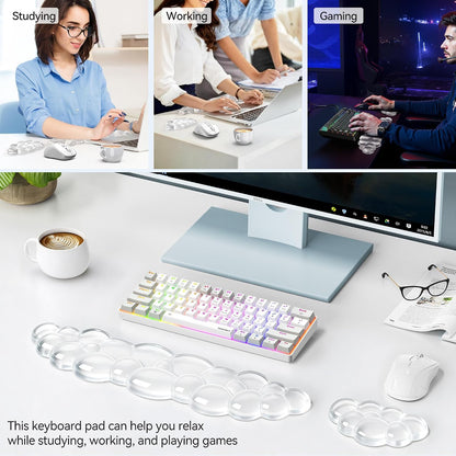Cloud Keyboard Wrist Rest Set, Cloud Wrist Rest with Non-Slip Base, PU Leather Wrist Pad for Keyboard with Ergonomic Memory Foam for Computer Laptop Office Gaming and Pain Relief, White