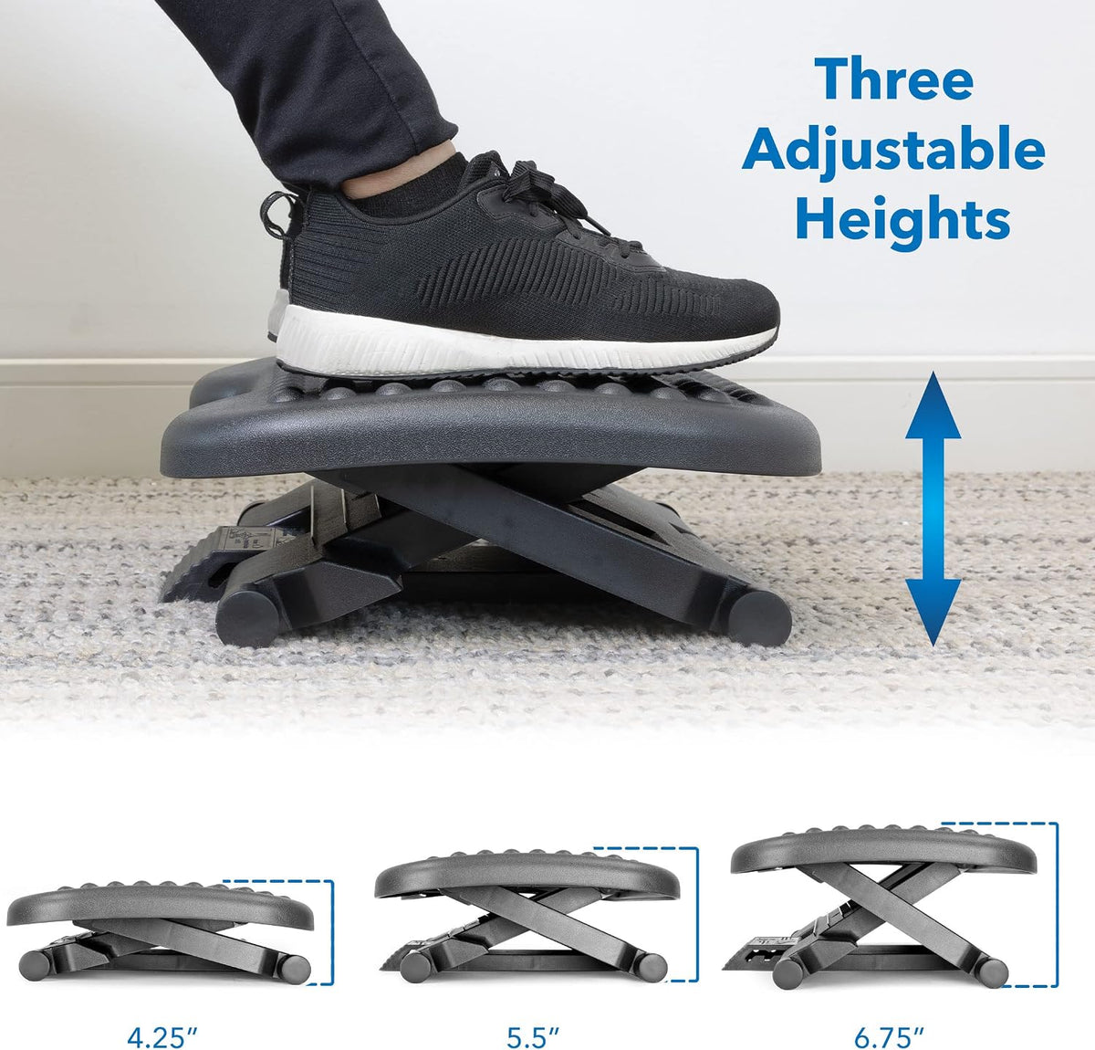 ! Under Desk Footrest with Foot Pedal Height Adjustment (4.25"–6.75"), Adjustable 30° Tilt Ergonomic Office Foot Rest, Non Slip Massage Surface Foot Stool Under Desk