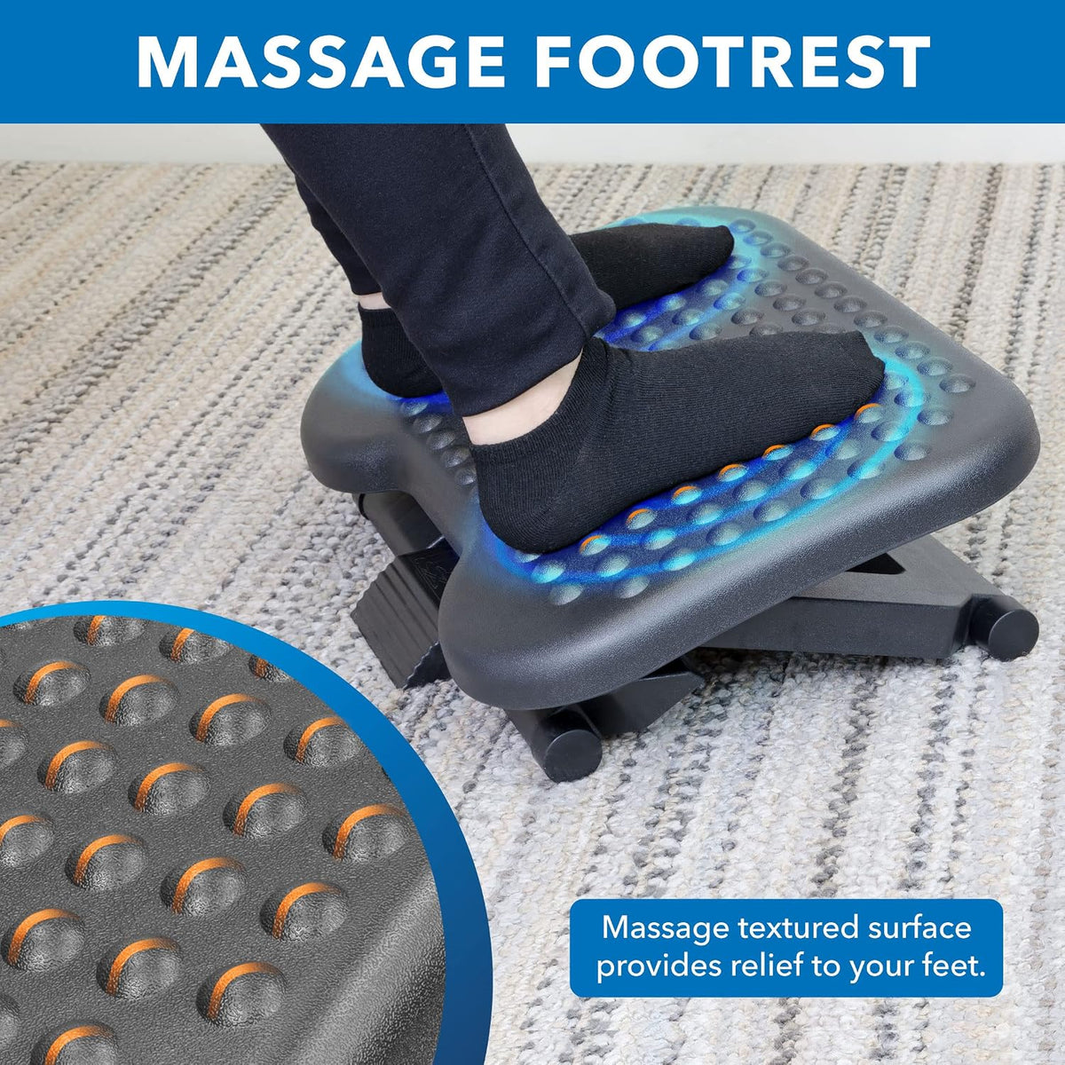 ! Under Desk Footrest with Foot Pedal Height Adjustment (4.25"–6.75"), Adjustable 30° Tilt Ergonomic Office Foot Rest, Non Slip Massage Surface Foot Stool Under Desk