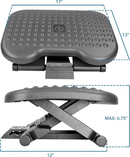 ! Under Desk Footrest with Foot Pedal Height Adjustment (4.25"–6.75"), Adjustable 30° Tilt Ergonomic Office Foot Rest, Non Slip Massage Surface Foot Stool Under Desk