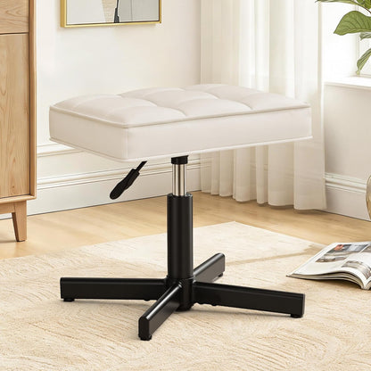 Adjustable Vanity Stool, Foot Rest Under Desk, 360° Swivel Vanity Chair for Makeup Room, Black Upholstered Faux Leather Ottoman for Bathroom & Living Room, 300lbs