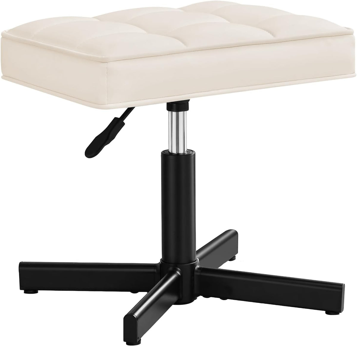 Adjustable Vanity Stool, Foot Rest Under Desk, 360° Swivel Vanity Chair for Makeup Room, Black Upholstered Faux Leather Ottoman for Bathroom & Living Room, 300lbs