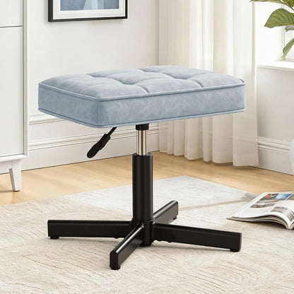 Adjustable Vanity Stool, Foot Rest Under Desk, 360° Swivel Vanity Chair for Makeup Room, Black Upholstered Faux Leather Ottoman for Bathroom & Living Room, 300lbs
