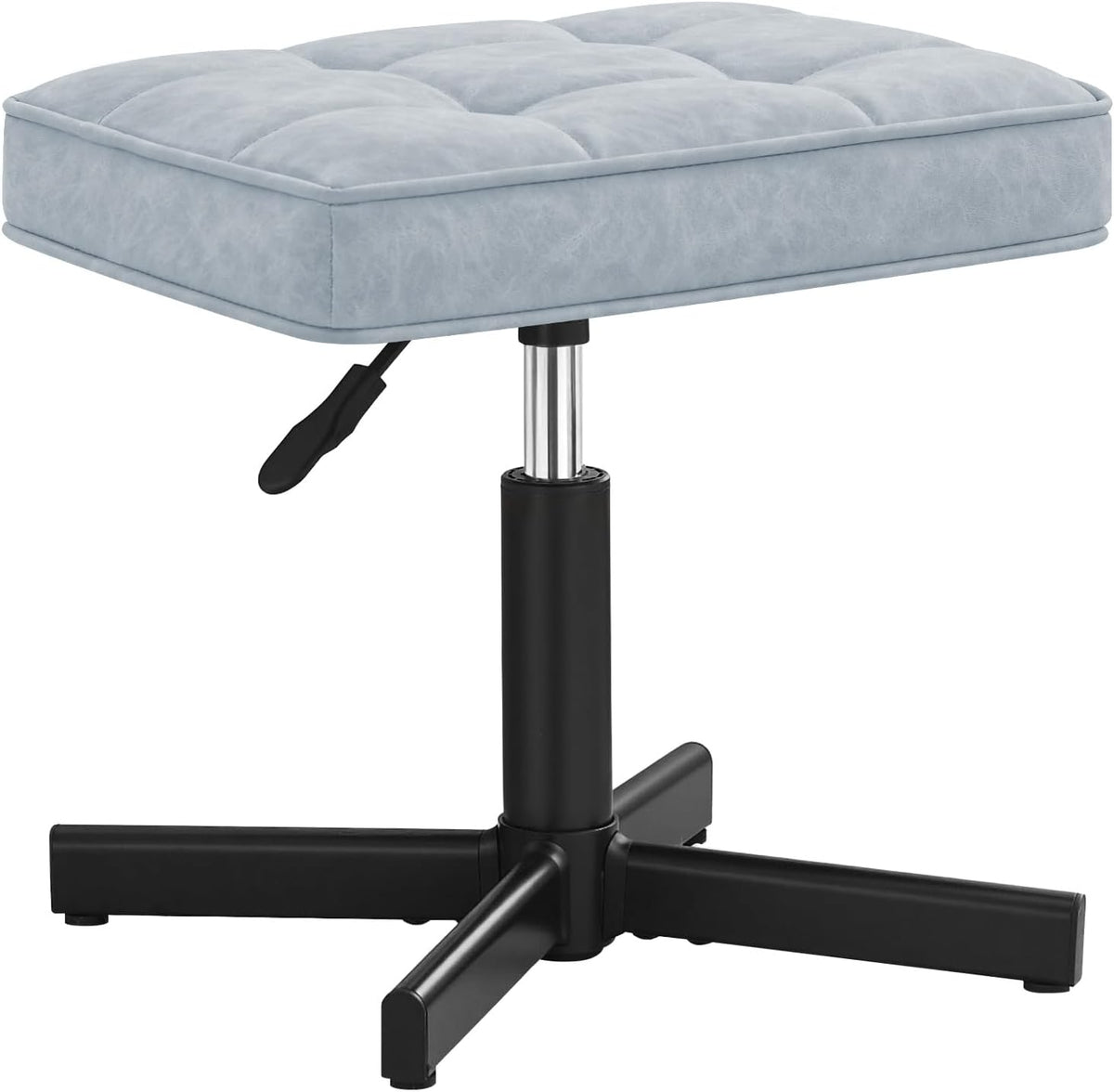 Adjustable Vanity Stool, Foot Rest Under Desk, 360° Swivel Vanity Chair for Makeup Room, Black Upholstered Faux Leather Ottoman for Bathroom & Living Room, 300lbs