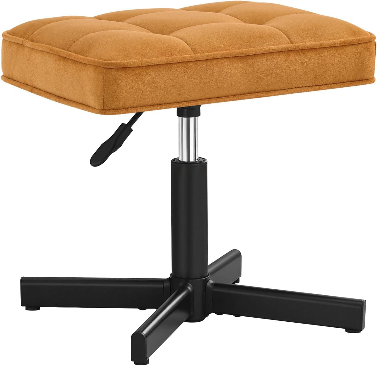 Adjustable Vanity Stool, Foot Rest Under Desk, 360° Swivel Vanity Chair for Makeup Room, Black Upholstered Faux Leather Ottoman for Bathroom & Living Room, 300lbs