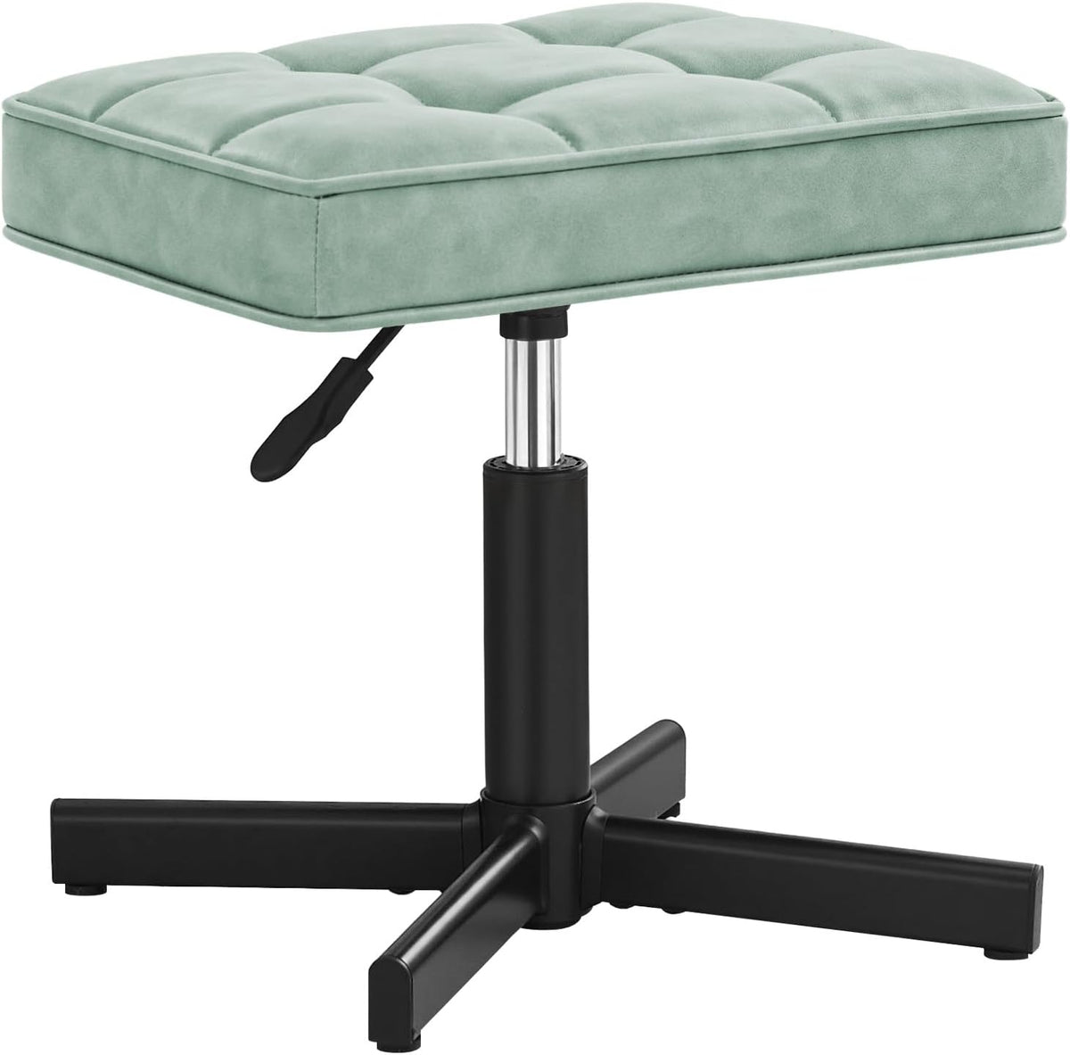 Adjustable Vanity Stool, Foot Rest Under Desk, 360° Swivel Vanity Chair for Makeup Room, Black Upholstered Faux Leather Ottoman for Bathroom & Living Room, 300lbs