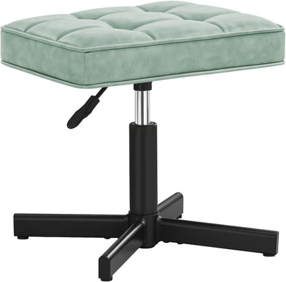 Adjustable Vanity Stool, Foot Rest Under Desk, 360° Swivel Vanity Chair for Makeup Room, Black Upholstered Faux Leather Ottoman for Bathroom & Living Room, 300lbs