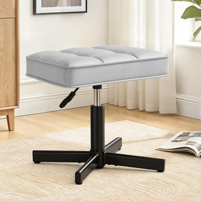 Adjustable Vanity Stool, Foot Rest Under Desk, 360° Swivel Vanity Chair for Makeup Room, Black Upholstered Faux Leather Ottoman for Bathroom & Living Room, 300lbs