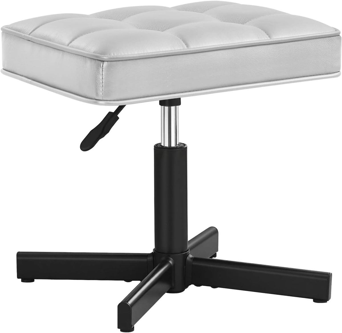 Adjustable Vanity Stool, Foot Rest Under Desk, 360° Swivel Vanity Chair for Makeup Room, Black Upholstered Faux Leather Ottoman for Bathroom & Living Room, 300lbs