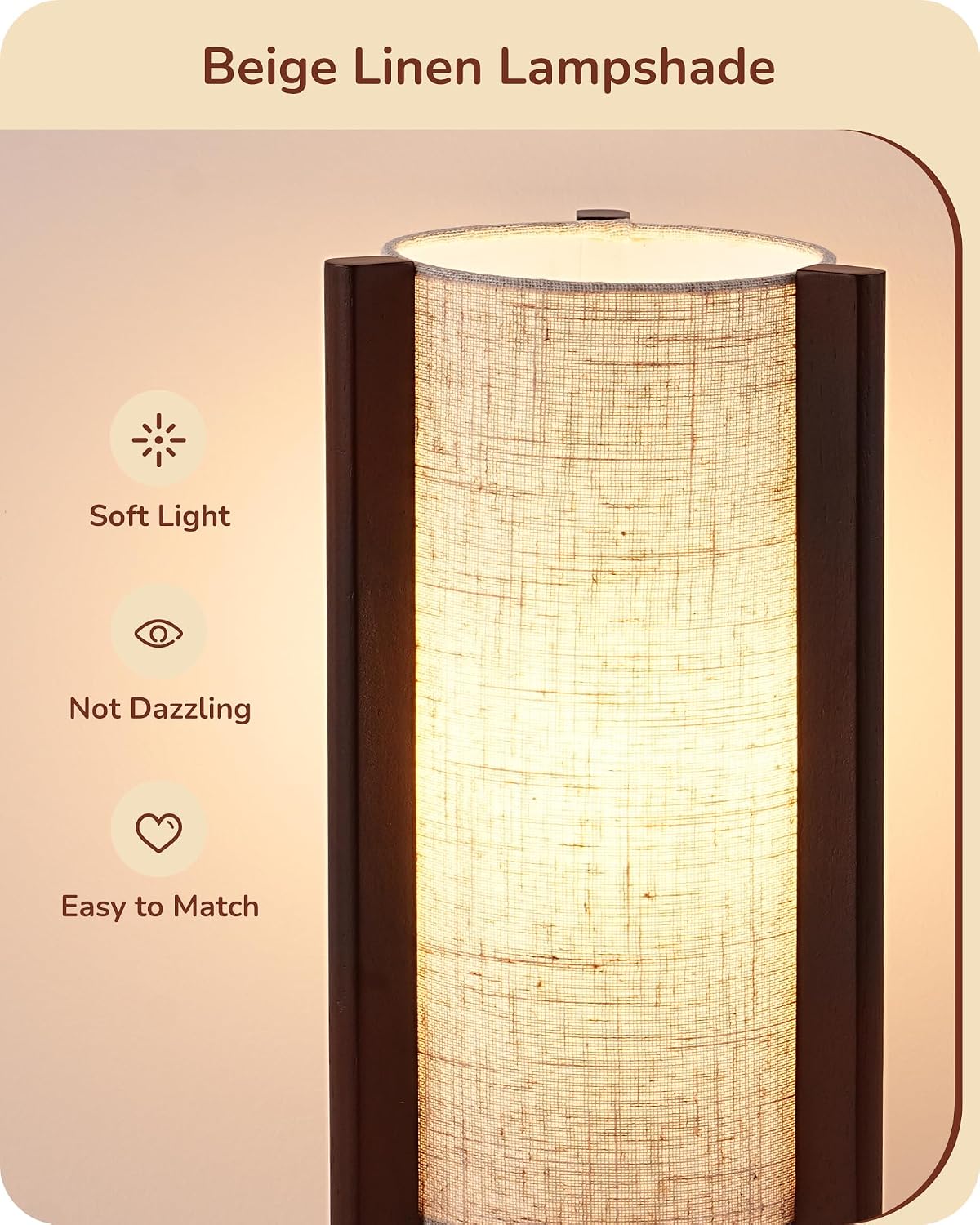 Wood Table Lamp, 13.5" Small Bedside Lamp, Rosewood, E26 Base